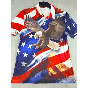 Celebrate Together Mens‎ Medium American Flag Bald Eagle Patriotic Polo Shirt